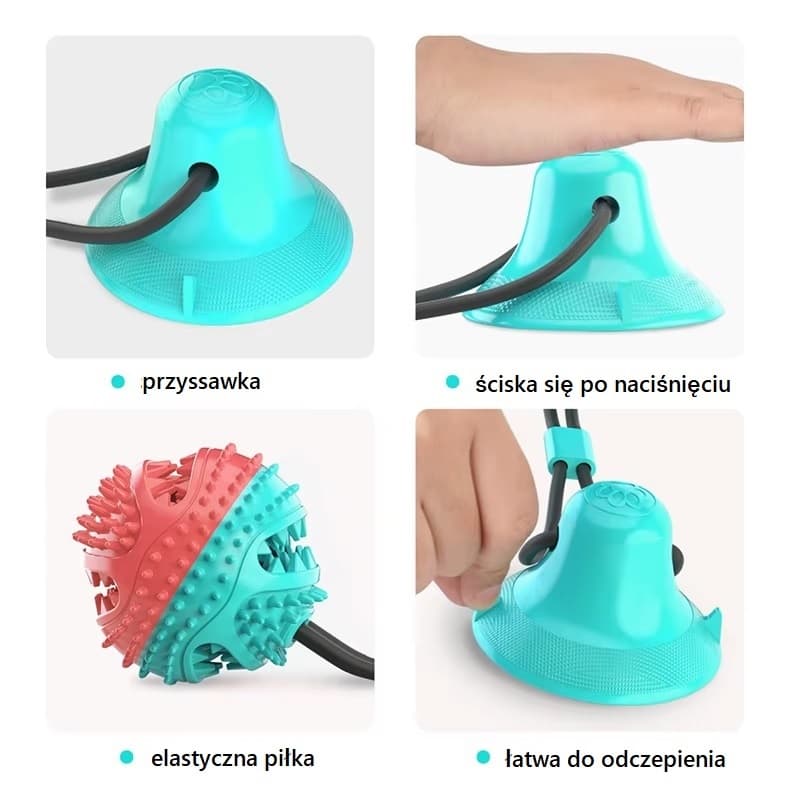 Duże zabawki piłki dla psa z przyssawką i linami – interaktywna zabawka z dzwiękiem do żucia, powolnego karmienia, czyszczenia zębów.
