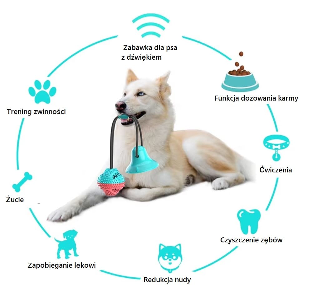 Duże zabawki piłki dla psa z przyssawką i linami – interaktywna zabawka z dzwiękiem do żucia, powolnego karmienia, czyszczenia zębów.
