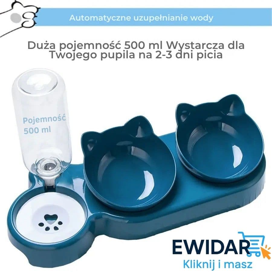 🐱 „Potrójna miska dla kota i psa 2 w 1 – z automatycznym poidłem, obrotowym i pochylonym designem”