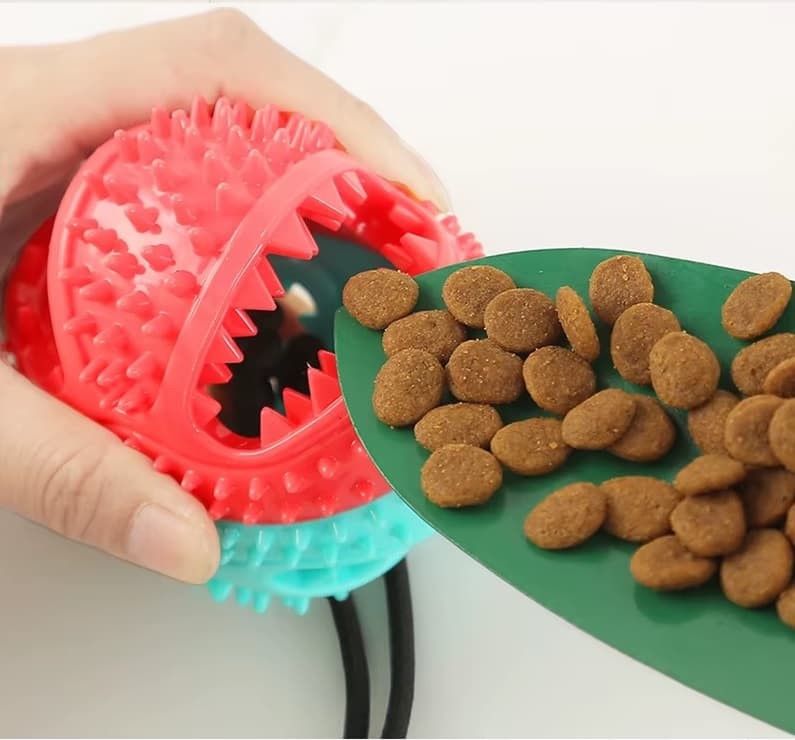 Duże zabawki piłki dla psa z przyssawką i linami – interaktywna zabawka z dzwiękiem do żucia, powolnego karmienia, czyszczenia zębów.