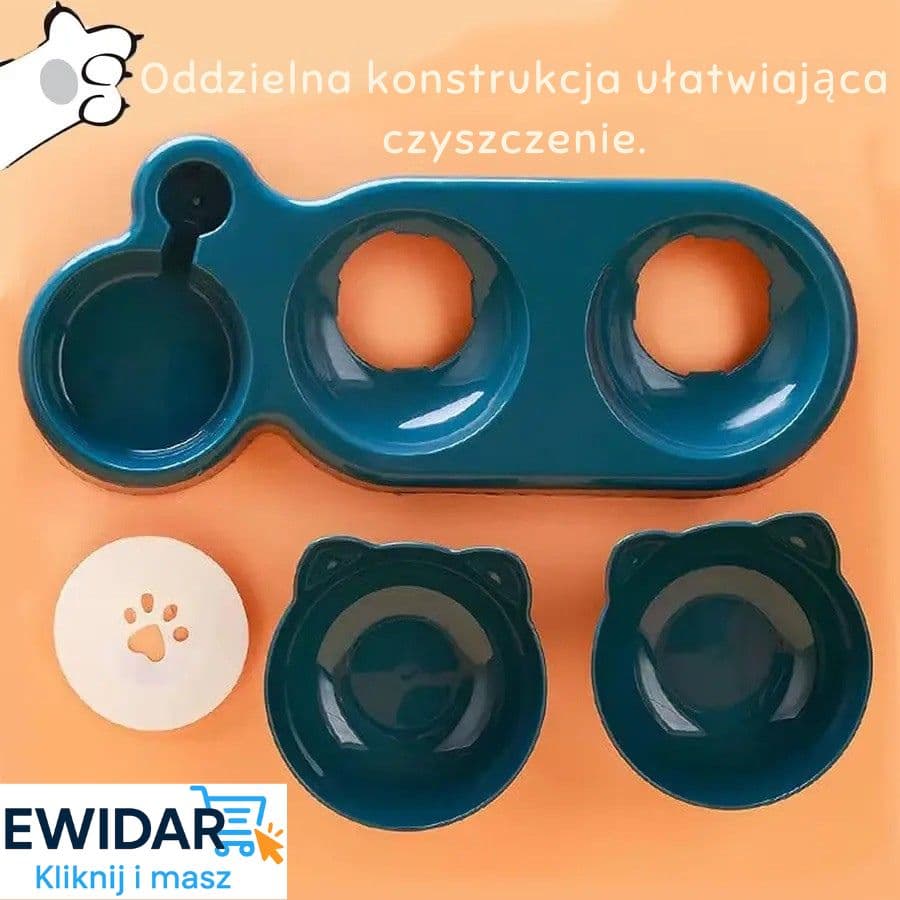 🐱 „Potrójna miska dla kota i psa 2 w 1 – z automatycznym poidłem, obrotowym i pochylonym designem”